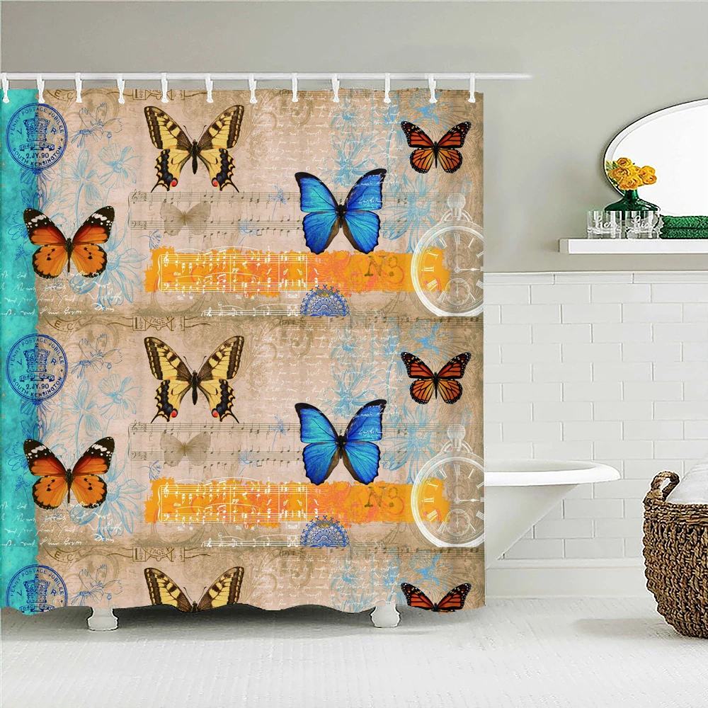 Beautiful Butterfly Waterproof Fabric Shower Curtains 3D Printing Bath Curtain for Bathroom Bathtub Decoration with Hooks