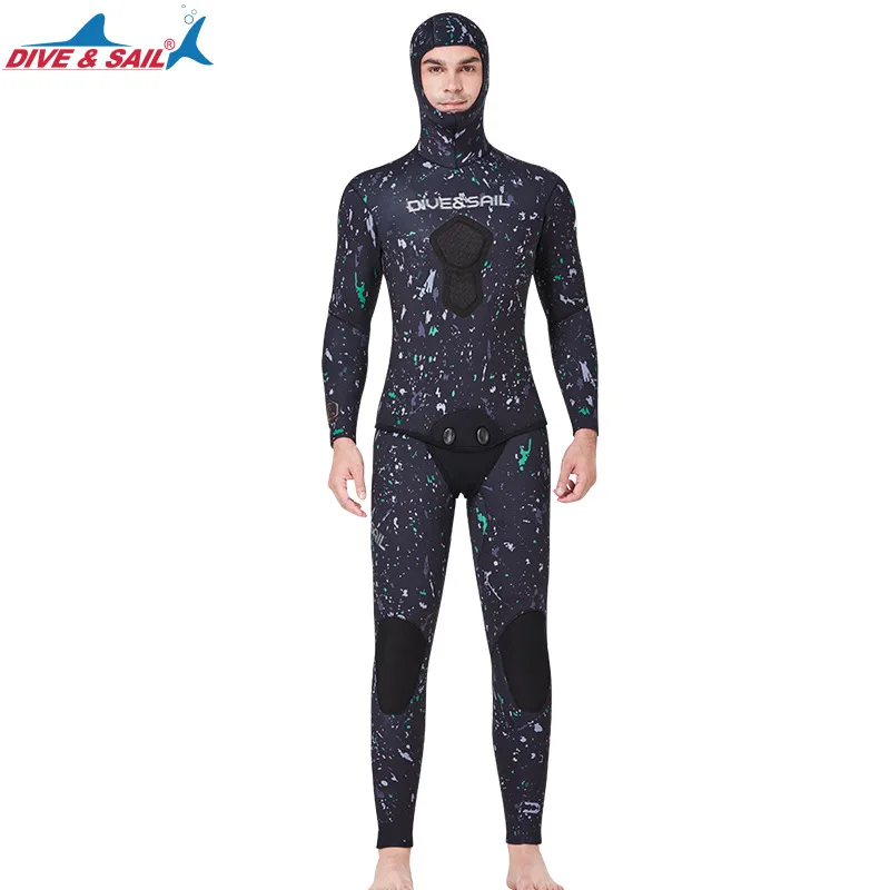 7MM Men Professional Two Pieces Split Scuba Snorkel Spearfishing Hooded Wetsuits Keep Warm Surfing Jumpsuit Diving Equipment