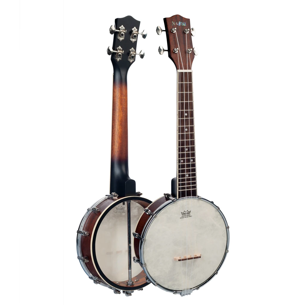 NAOMI 23 Inch Banjo 18 Frets Concert Scale 4 String Banjolele Satin Vintage Mahogany Chrome-Plated Hardware w/Carrying Bag