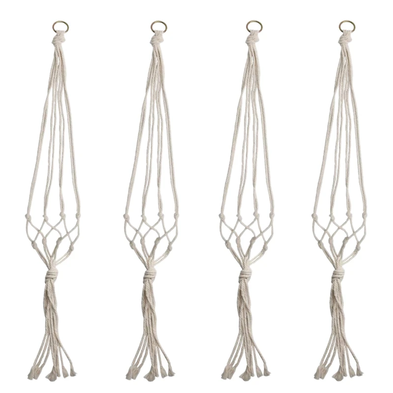 

HOT-4 Pcs Macrame Plant Hanger Set Hanging Planter Handmade Cotton Rope For Indoor Outdoor Flower Pots (Pot Not Included),