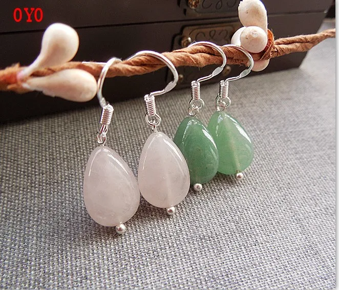 

S925 Silver Handmade Jewelry Pink Crystal Green Aventurine Drop Earrings Sweet Retro Earring Earrings