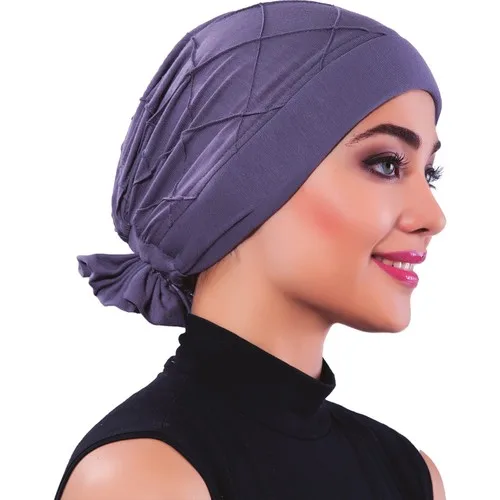 Seedlings Bamboo Ribbed Back Rose Accessorized Dark Gray Hijab Bathing Cap