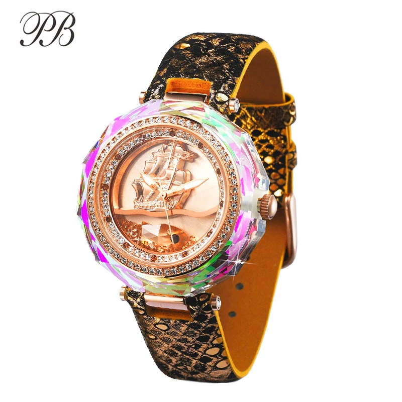 Princess Butterfly Fashion Women Quartz Wristwatches Vintage Woman Goldfish Smooth Sailing Colorful Diamond Leather Watch Brand