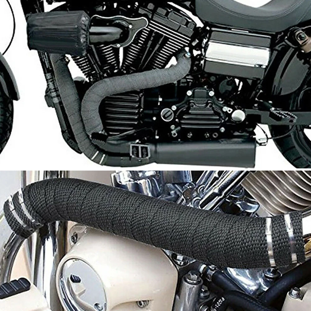 YULLING Exhaust Heat Wrap Thermal Tape Fiberglass Heat Wrap Manifold Insulation Roll Resistant with Stainless Ties 5M*2.5cm