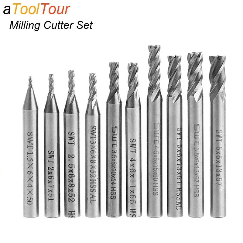 

10PCS HSS-AL Aluminium Milling Cutter Bit Set CNC Straight 6mm Shank 4 Flutes Metal Cutter Drill Router Bits Mill Machine Tools