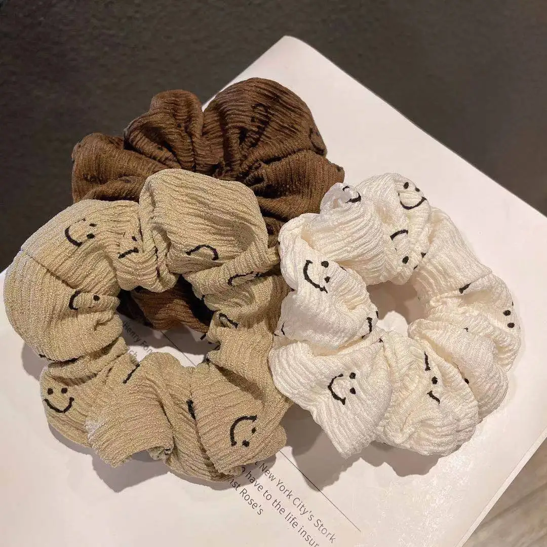 Super Kawaii Smile Face Hair Scrunchie Marka Japonia Harajuku Akcesoria do włosów Ponadwymiarowe duże opaski do włosów Sznur Śliczny Chouchou