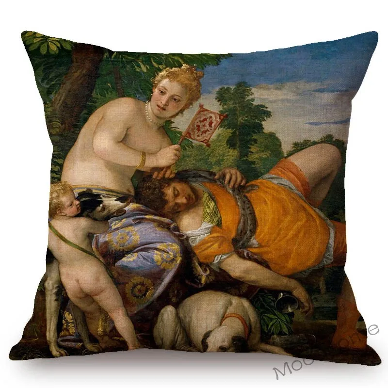 Italy Venetian school Paolo Veronese Famous Oil Painting Jesus Venus Angel Bible Store Pillow Cover  Linen Sofa Cushion Cover