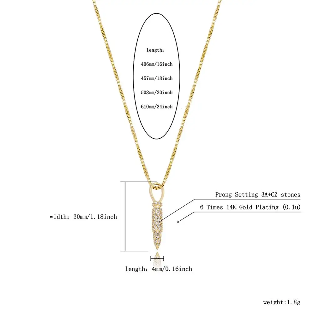 TOPGRILLZ Iced Zircon Bullet Case Pendant 100% 925 Sterling Silver Pendant Necklace Chain Hip Hop Jewelry