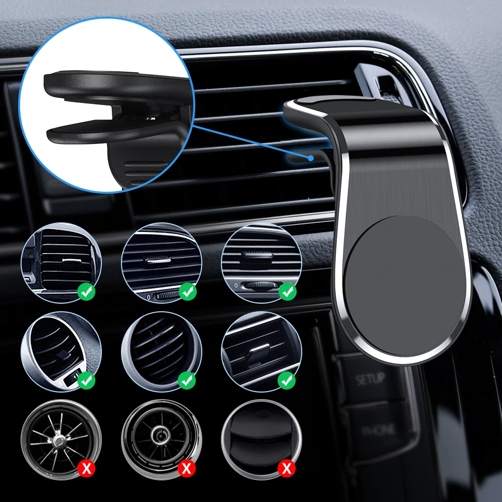 AUFU Magnetic Phone Holder in Car Stand Magnet L-Type Phone Clip for Mount Car Air Vent Cellphone Holder for iPhone 13 Samsung