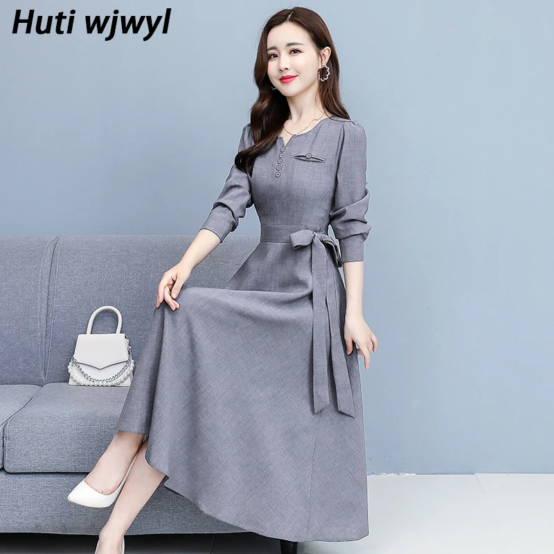 Spring Autumn Sexy Office Lady Midi Dress 2024 Vintage Solid Cutton Linen Casual Evening Dress Women Bodycon Party Maxi Vestidos