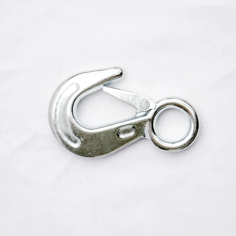 Heavy Duty Forged Eye Hook with Safety Lock Latch Zinc Plated G80 Alloy Steel Drop Forged Hook for Tie-Down
