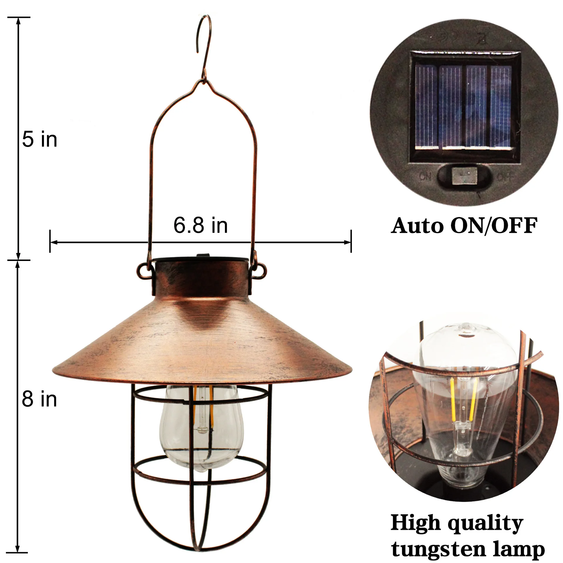 

Lamp Outdoor Hanging Waterproof Vintage Metal Solar Garden Lights with Tungsten Bulb Decorative for Patio Backyard