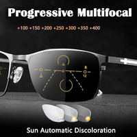 Men Progressive Photochromic Reading Glasses TR90 Half Rim Multifocal Anti Blue Light Goggles Ultralight Cross Decoration +200