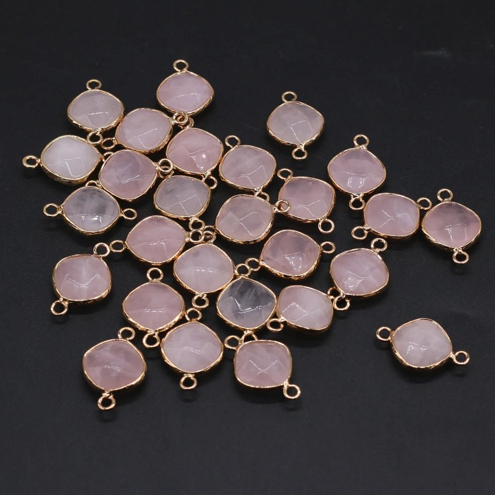 100% Natural Stone Quartz Pendants Gold plated Pink Crystal Connectors for Jewelry Making Diy Necklaces Bracelet Accessories