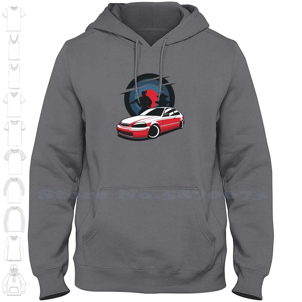 

Civic Japanese Car With Samurai Long Sleeve Hoodie Sweatshirt Civic Vtec Yellow Japan Samurai Culture Jdm 6gen 5gen Hatchback