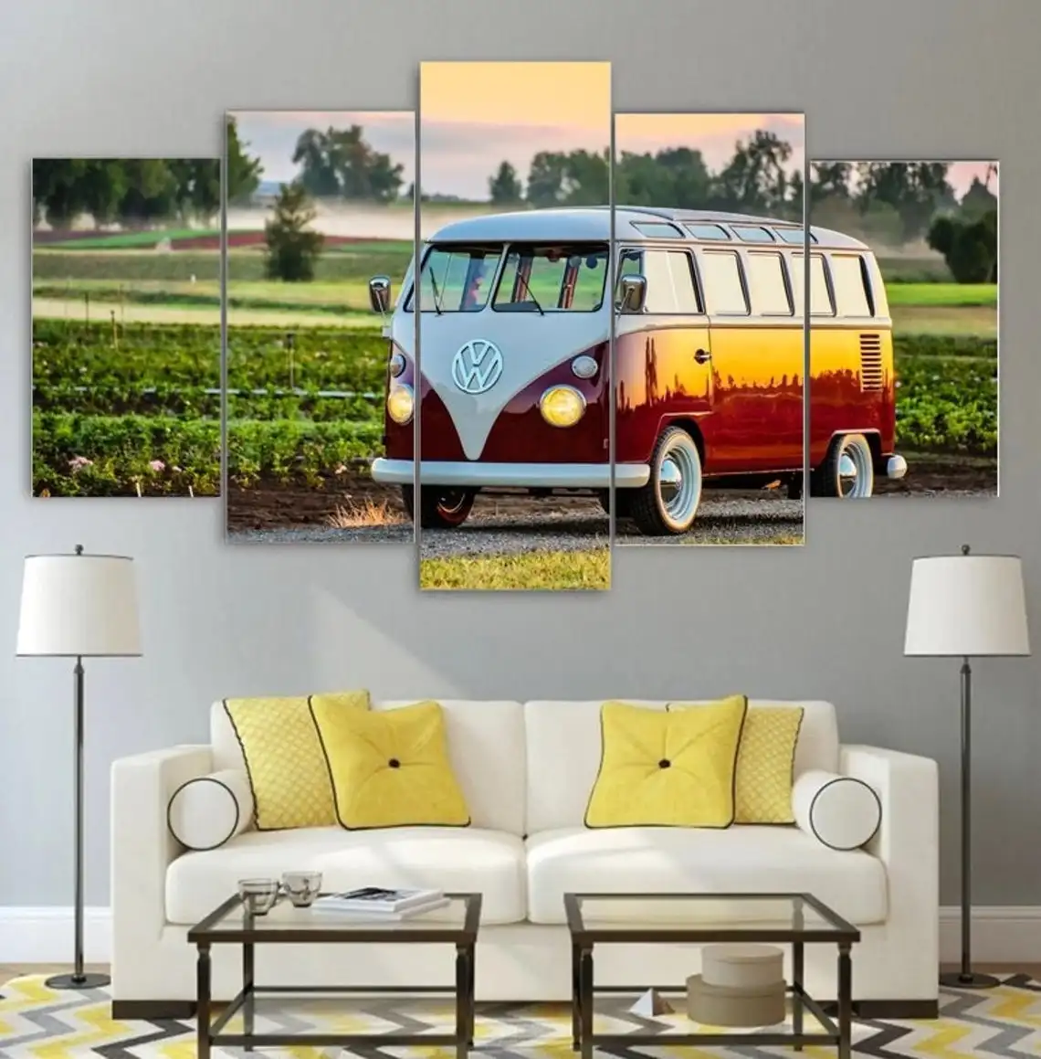 

5 Piece Wall Art Canvas Painting Volkswagen Bus Vw Van Framed Gift Idea Poster Modern Home Living Room Decoration Pictures