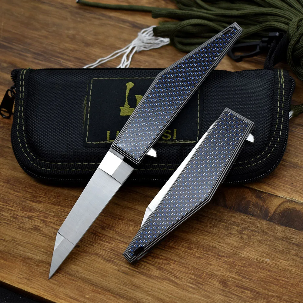 M390 faca dobrável de aço para acampamento, faca de sobrevivência para acampamento ao ar livre, de fibra de carbono, material de autodefesa, coleção de presentes