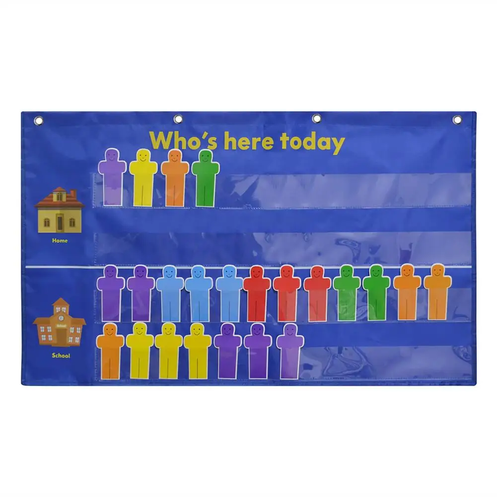 Who Is Here Today Attendance Pocket Chart Suitable For Classroom, Preschool, Kindergarten With 36 Colors Replacement Cards