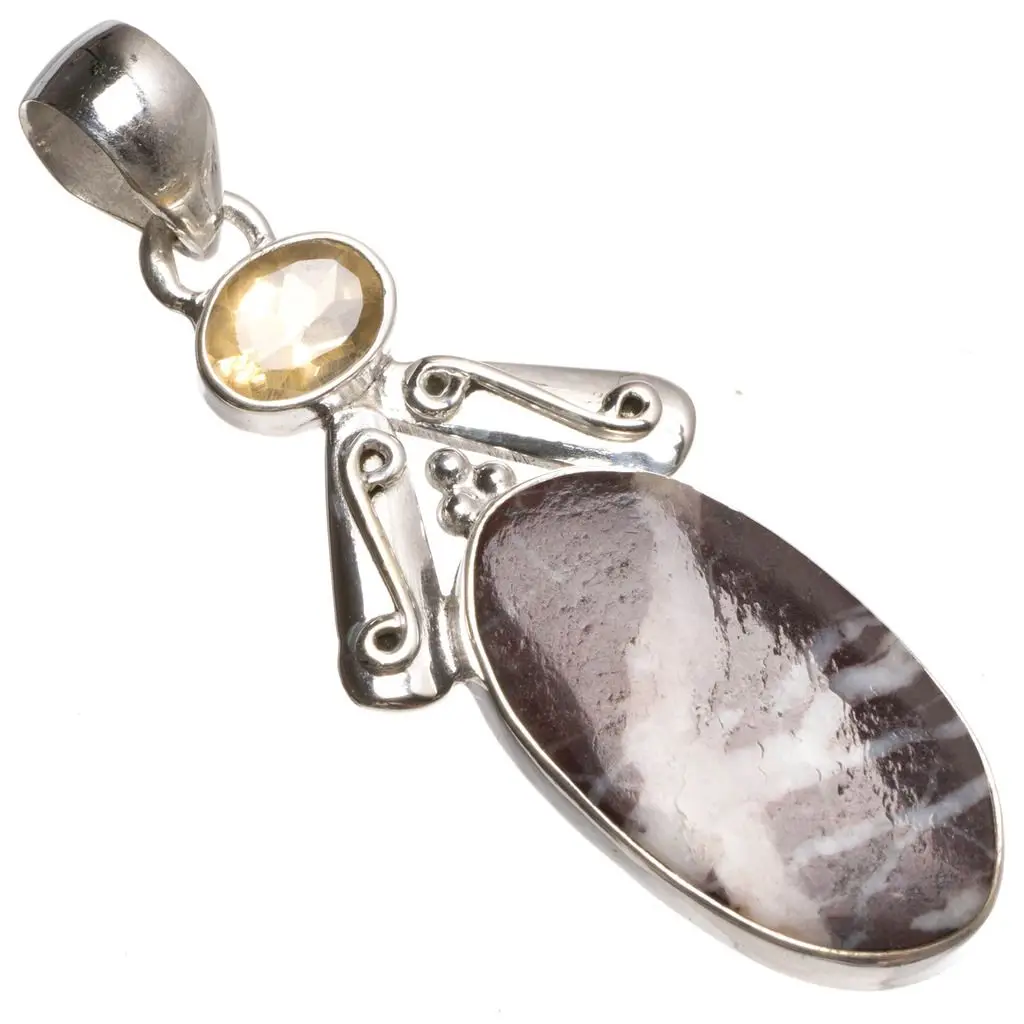 Natural Cobra Jasper and Citrine Handmade Unique 925 Sterling Silver Pendant 2