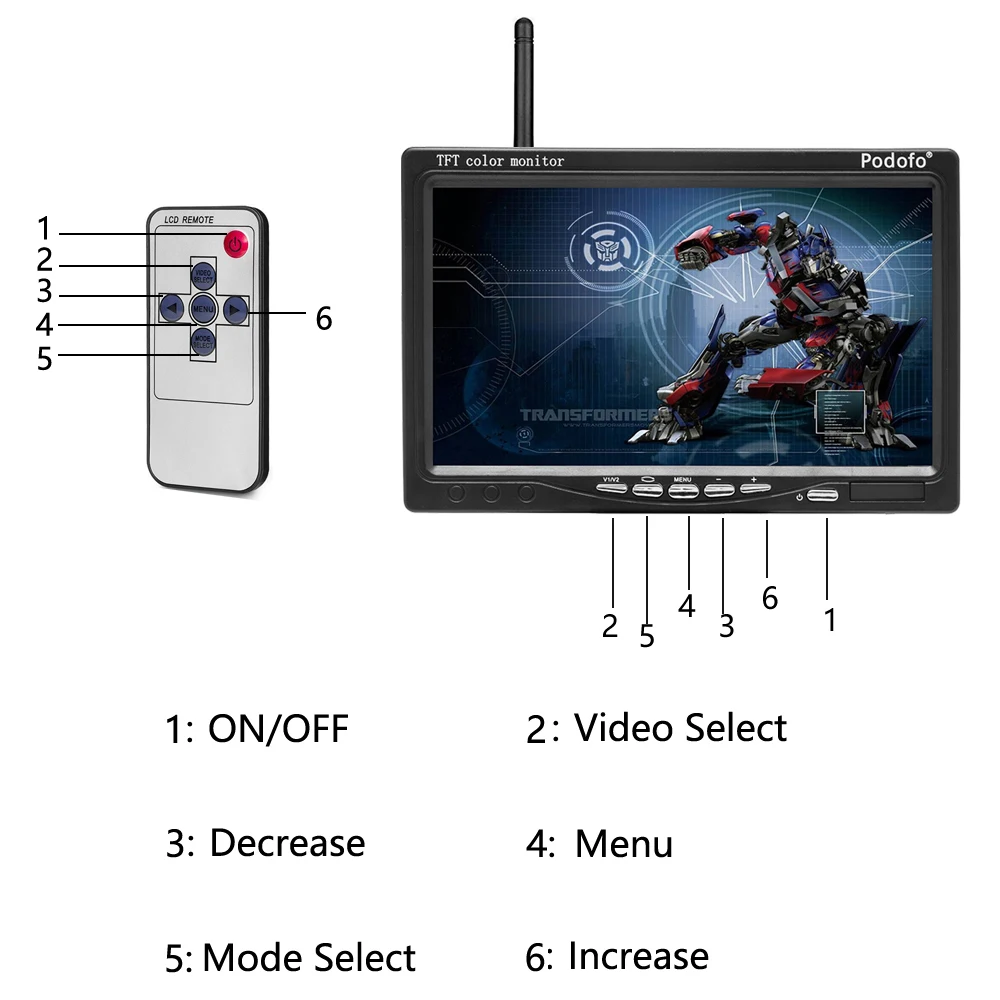 Camecho-Moniteur de voiture sans fil avec caméra de recul, écran LCD TFT 7 \