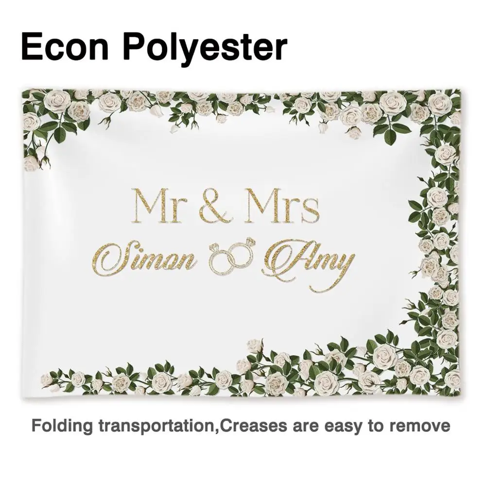 Funnytree 꽃 미스터 & 부인 웨딩 장식 배경 약혼 신부 반지 장미 배경 파티 사진 촬영 사진 스튜디오 Photozone