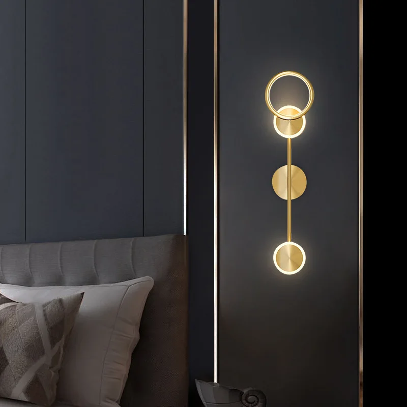 

Kobuc Rotatable Ring LED Wall Lamps Bedside Luxury Copper Black Sconces for Bedroom Living Room Loft Aisle Home Indoor Lighting