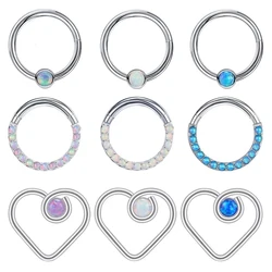 ZS 16G Opal Stone Nose Ring Women Stainless Steel Septum Ring Blue White Opal Hoop Nose Ring Helix Earring Piercing Body Jewelry