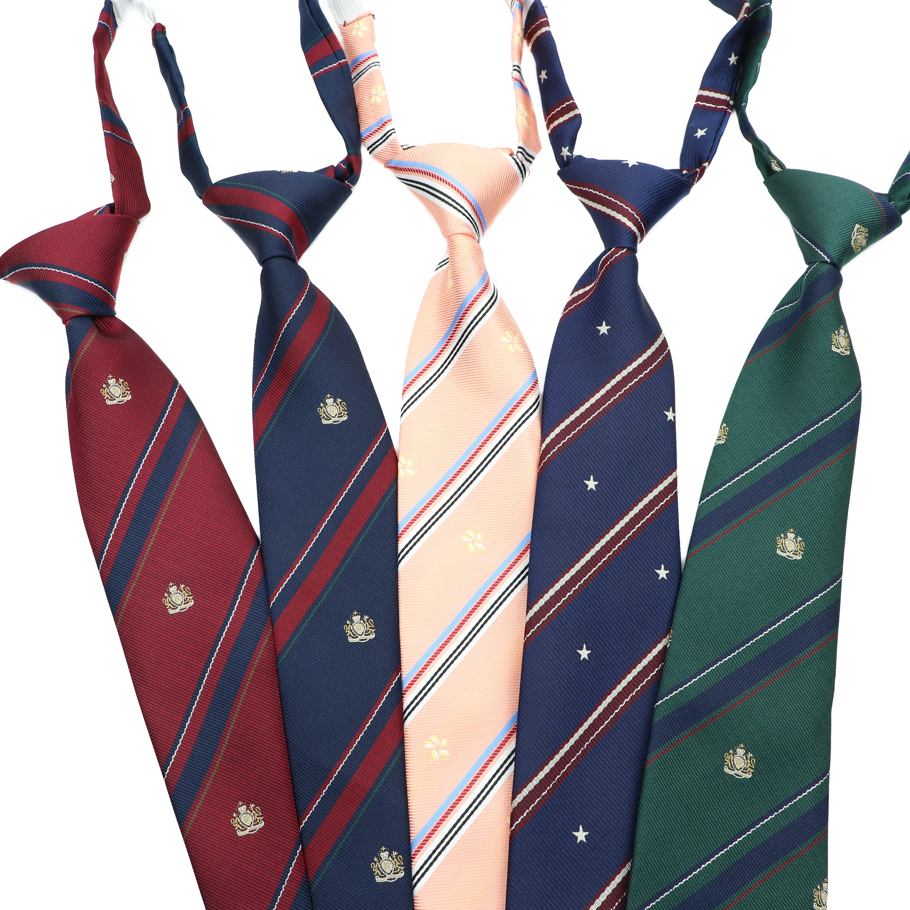 Quality College Uniform Style Pre-tied Zipper Tie 8CM Striped Neckties Red Green Blue Solid Color Narrow Entertainment Party Gif