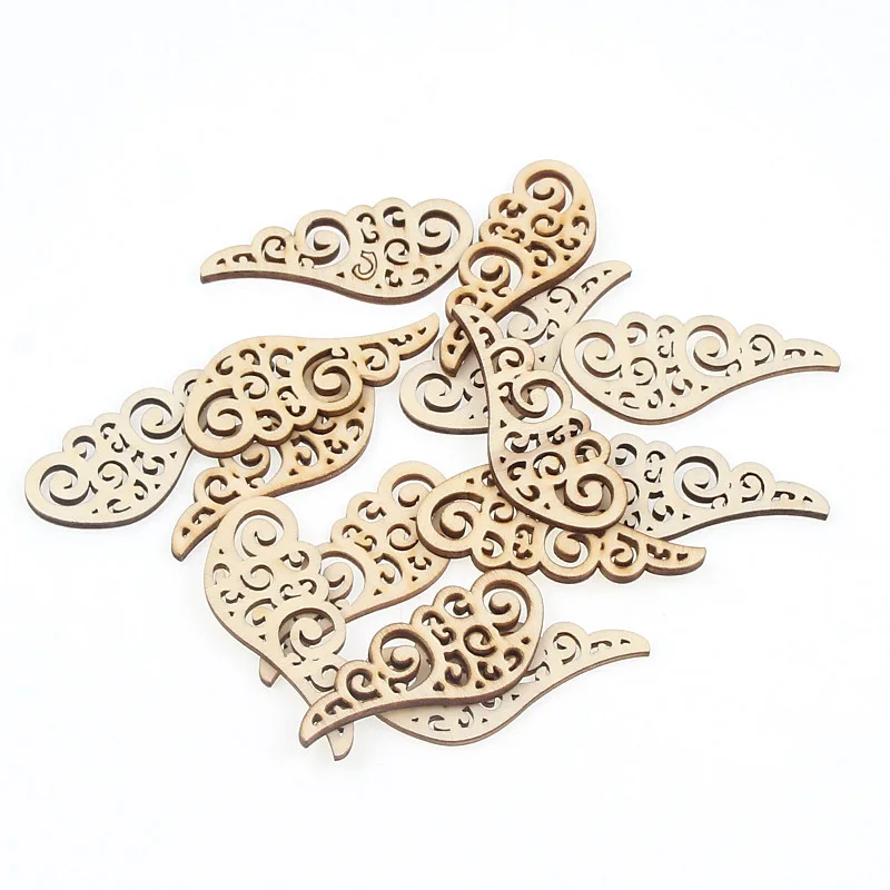 10pcs Wooden Wing Painting Madera Scrapbooking Wood Slice Craft Embellishments Handmade Home Decoration 24x57mm