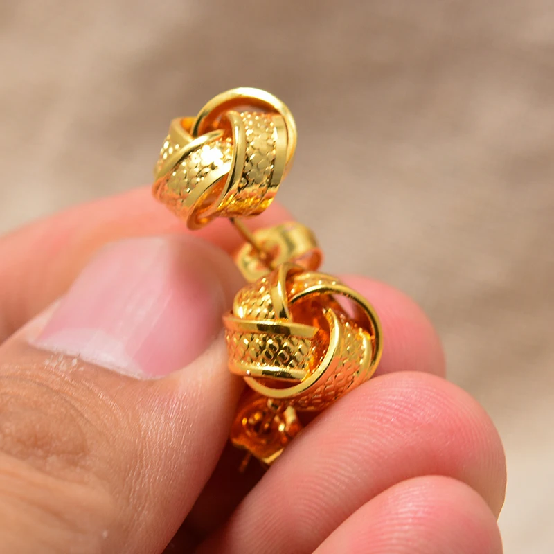 Dubai Arab Flower Button Type Ethiopian Gold Color Earrings for Women Girls African Ethnic Earring Mom Wedding Jewerlry Gifts