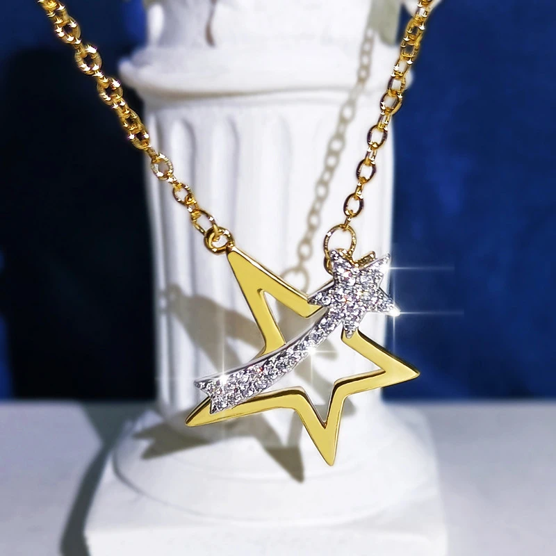 CAOSHI Fashionable Star Shape Pendant Necklace for Women Evening Party Two Tone Neck Jewelry with Bright Cubic Zirconia Hot Sale