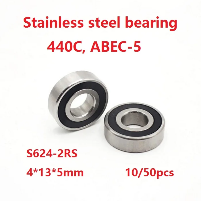 

10/50pcs S624-2RS S624RS 4*13*5mm 440C ABEC-5 Stainless steel Deep Groove Ball bearing Double Rubber cover 4×13×5mm