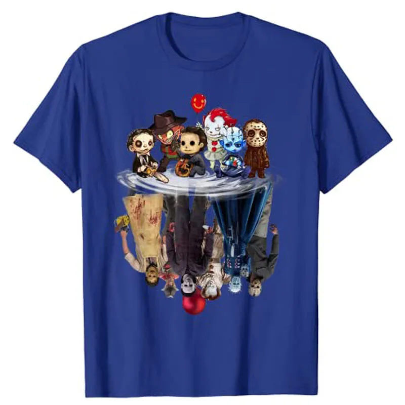 Cute Horror Movie Chibi Character Water Reflection Halloween T-Shirt Graphic Tees Oversized T Shirt Graphic Gift