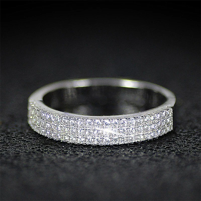 Huitan 3 wiersz betonowe kamienie kobiety pierścień półkole Bling Bling cyrkon kryształ prosty nowy gorąca sprzedaż styl wesele biżuteria