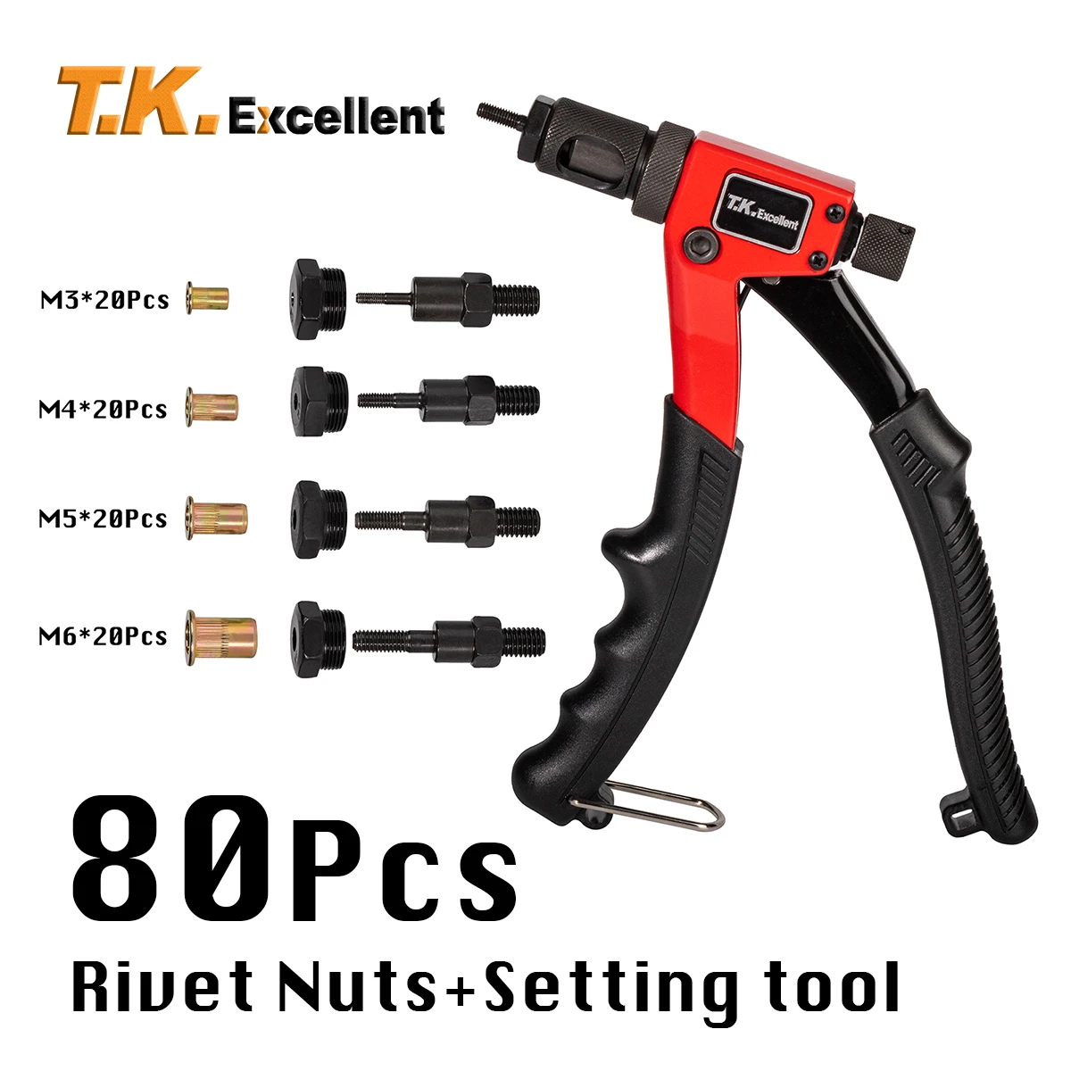 

Hand Rivet Nut Gun Rivet Nut Tool Kit Insert Threaded Mandrels Manual Riveters Nut Gun for Riveting Tool M3 M4 M5 M6 Nuts