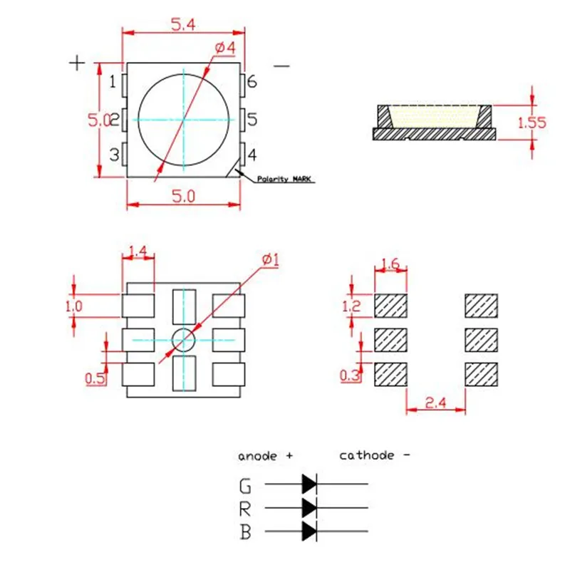 Imagem -03 - Rgb Levou Chip 5050 Smd 0.5w 0.6w 5054 Colorido Vermelho Verde Azul 50 Pcs