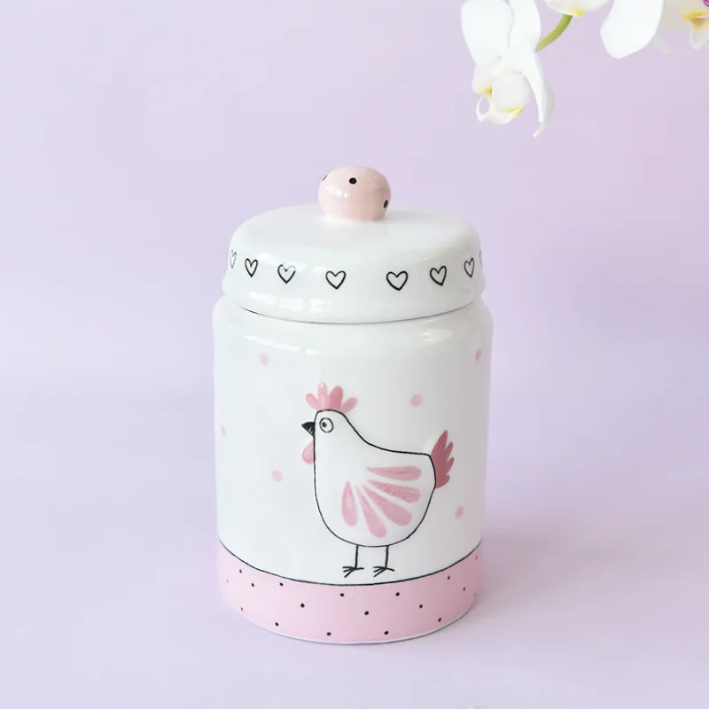 High quality elegant pink gold-plated embossed chicken cute sealed cans storage cans biscuits tea large medium and small ceramic