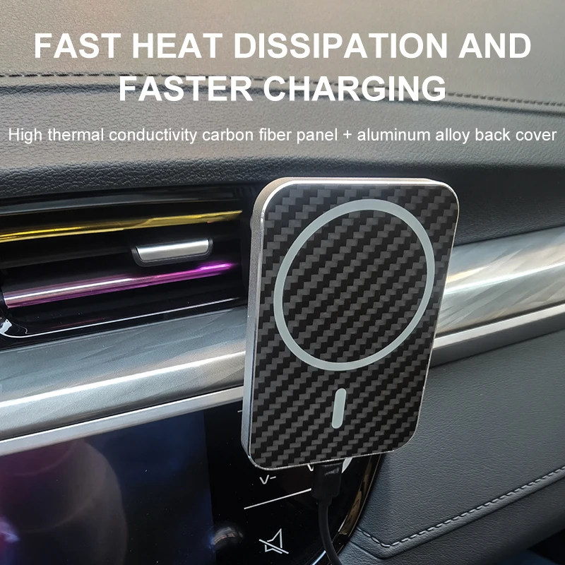 15W Carbon Fiber Wireless Car Charger For IPhone/ Huawei/Samsung/ Xiaomi Smart Fast Wireless Charging Mobile Phone Car Holder