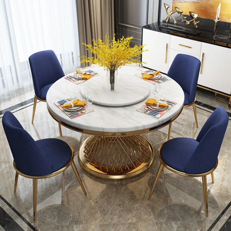 Postmodern light luxury round  dining table simple creative stainless steel dining table