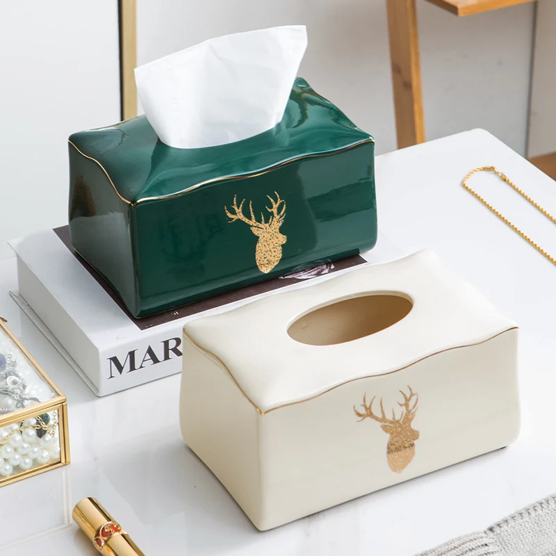 

Ceramic tissue box living room coffee table decoration light luxury simple household golden drawer decoration dining table