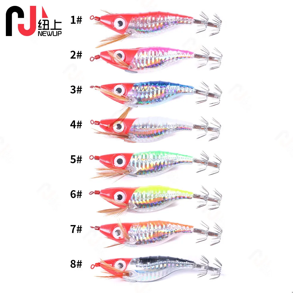 1PCS 9g/10cm Luminous Squid Jig Fishing Wood Shrimp Lure Squid Cuttlefish Jigs Lures Spinnerbait Wood Shrimp