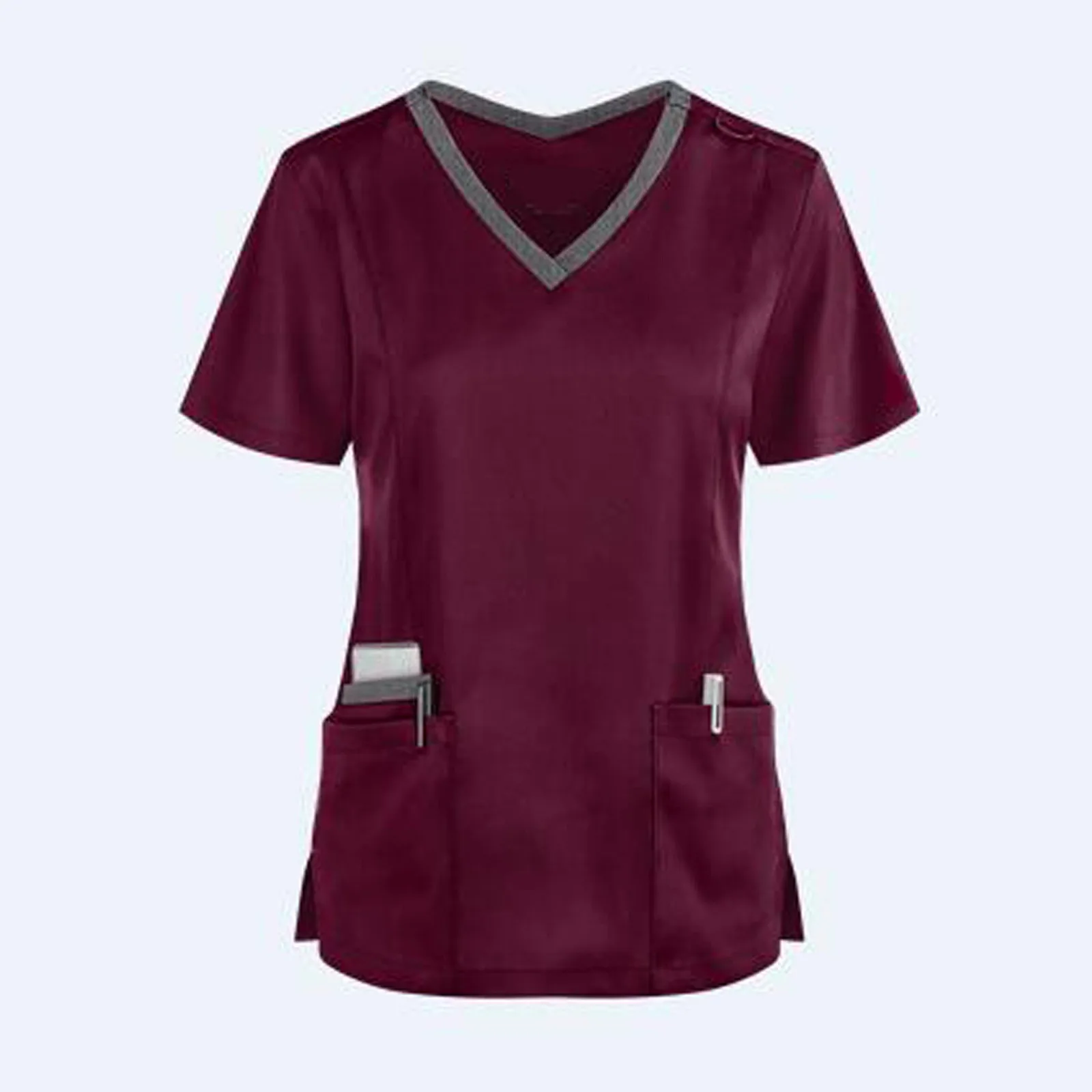 Bolso feminino enfermagem esfrega uniforme senhoras manga curta v-neck cuidados trabalhadores enfermeira trabalhando uniformes médicos blusa topos uniforme