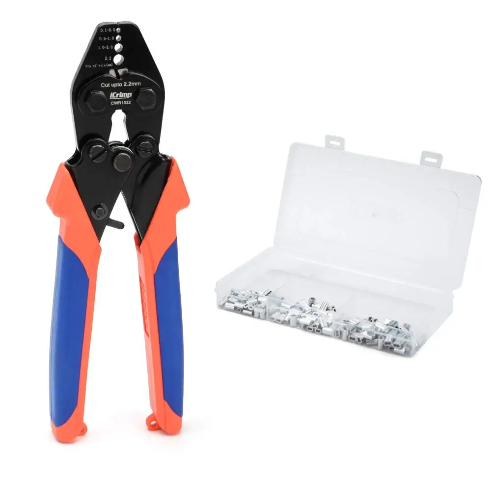 iCrimp CWR1522 150pcs Aluminum Sleeves mini crimping plier kit Wire Rope Tool Set for Cable Railing crimper tool cutting plier