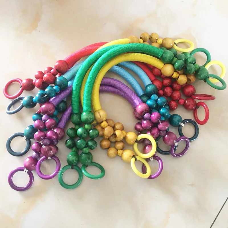 2 Pcs Fashion Support mixed 9Colors Wooden Beads Rope Handles For Handmade bag Factory Sell Bead Rope Bag Handle Strap Accessory