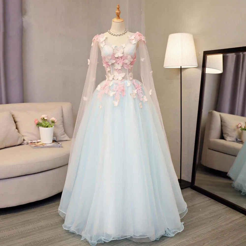 Amole-Robes de Rhen tulle papillon bleu ciel, robe de soirée formelle rétro, manches longues, robe de Rhflorale, quelle que soit la taille plus, 2023