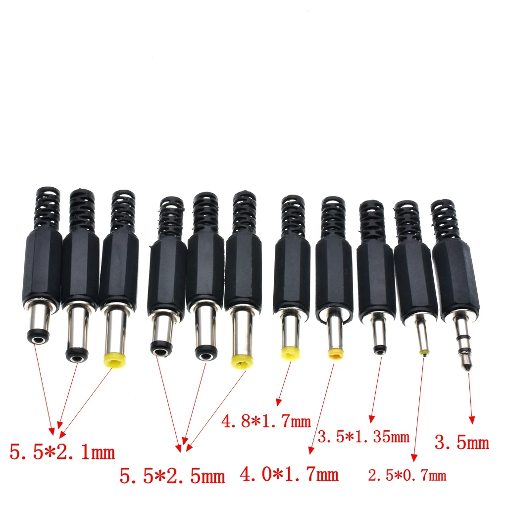 

10Pcs 5.5x2.5 5.5x2.1 4.8x1.7 4.0x1.7 3.5x1.35 2.5x0.7mm Male DC Power Plug Connector 180 degree Plugs