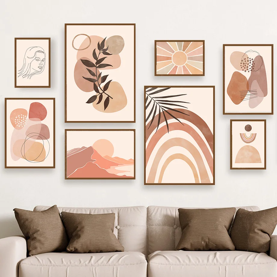 Abstract Sunrise Rainbow Leaves Geometry Wall Art Canvas Painting Nordic Posters And Prints Wall Pictures For Living Room Decor