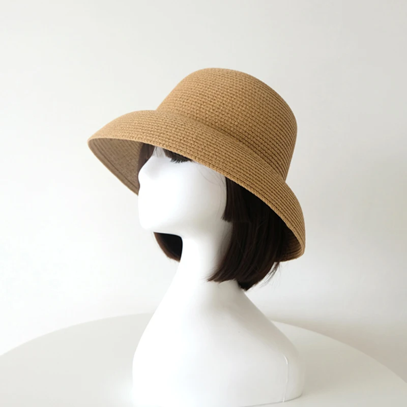 Luna&Dolphin Women Summer Sun Fisherman Hat Japanese Small Eaves Beach Hepburn Style Camel Holiday Red Fold Temperament Flat Cap