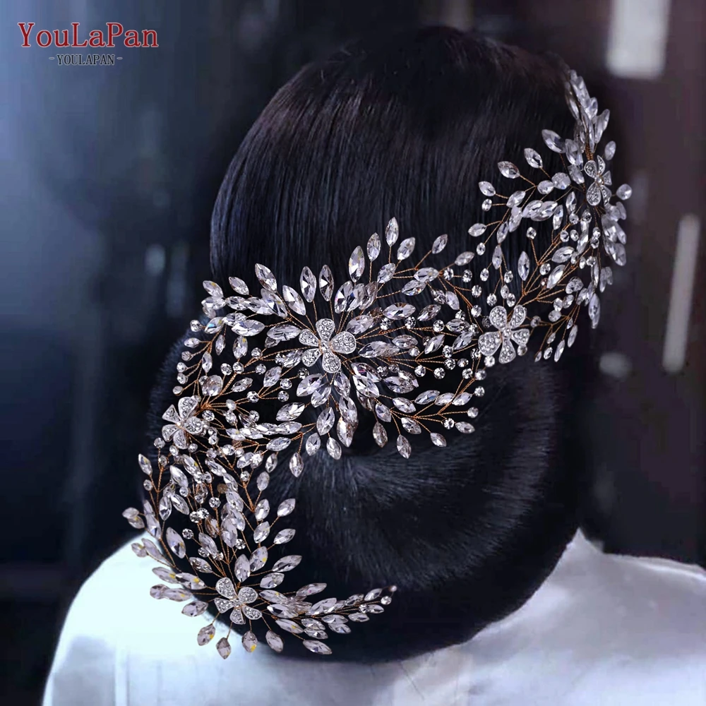 

YouLaPan Luxury Rhinestone Bridal Headband Alloy Flower Wedding Headpiece Woman Hair Accessories Africa Bride Headdresses HP390