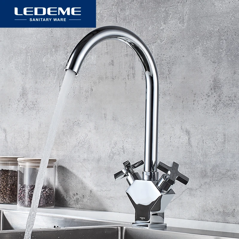 LEDEME Tap Kitchen Faucet 360 Degree Rotation with Cold and Hot Water Double handle Kitchen sink mixer Faucets Taps L4084-2